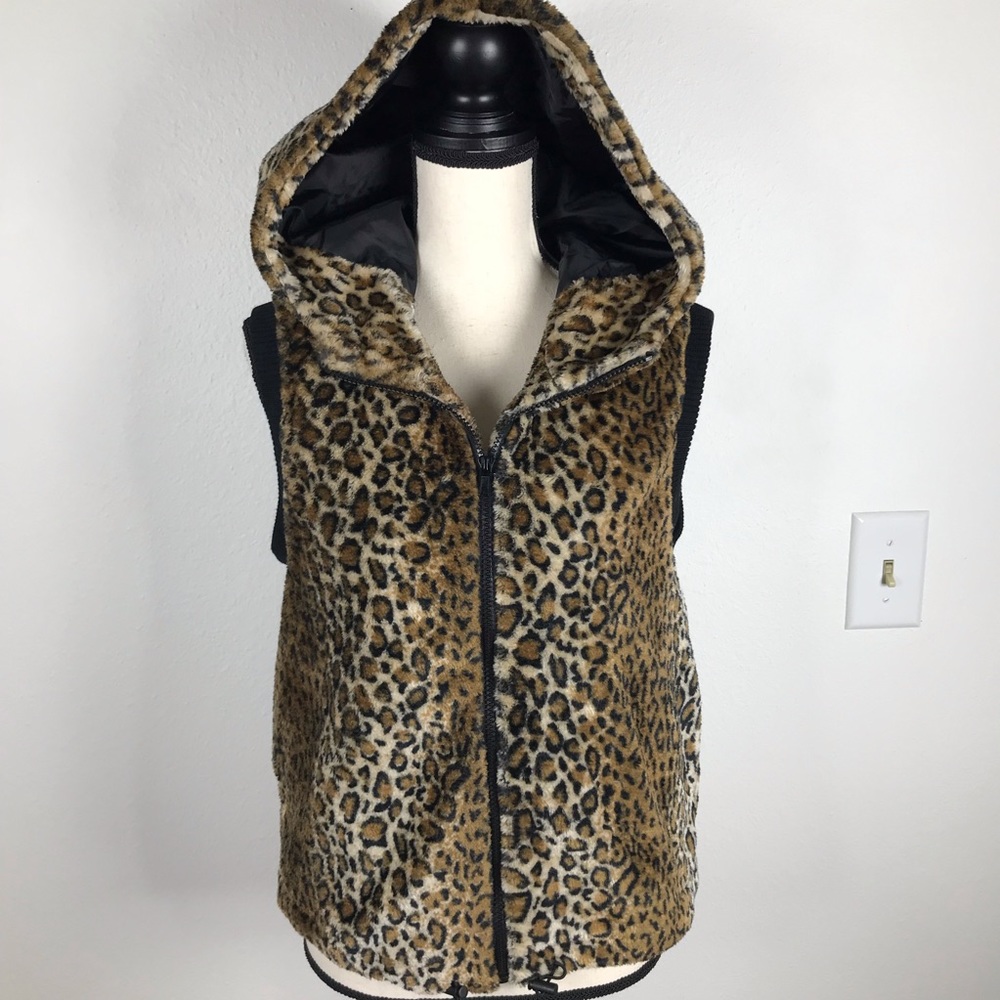 YELLOW LABEL HOODIE ZIPPER ANIMAL FAUX FUR VEST
